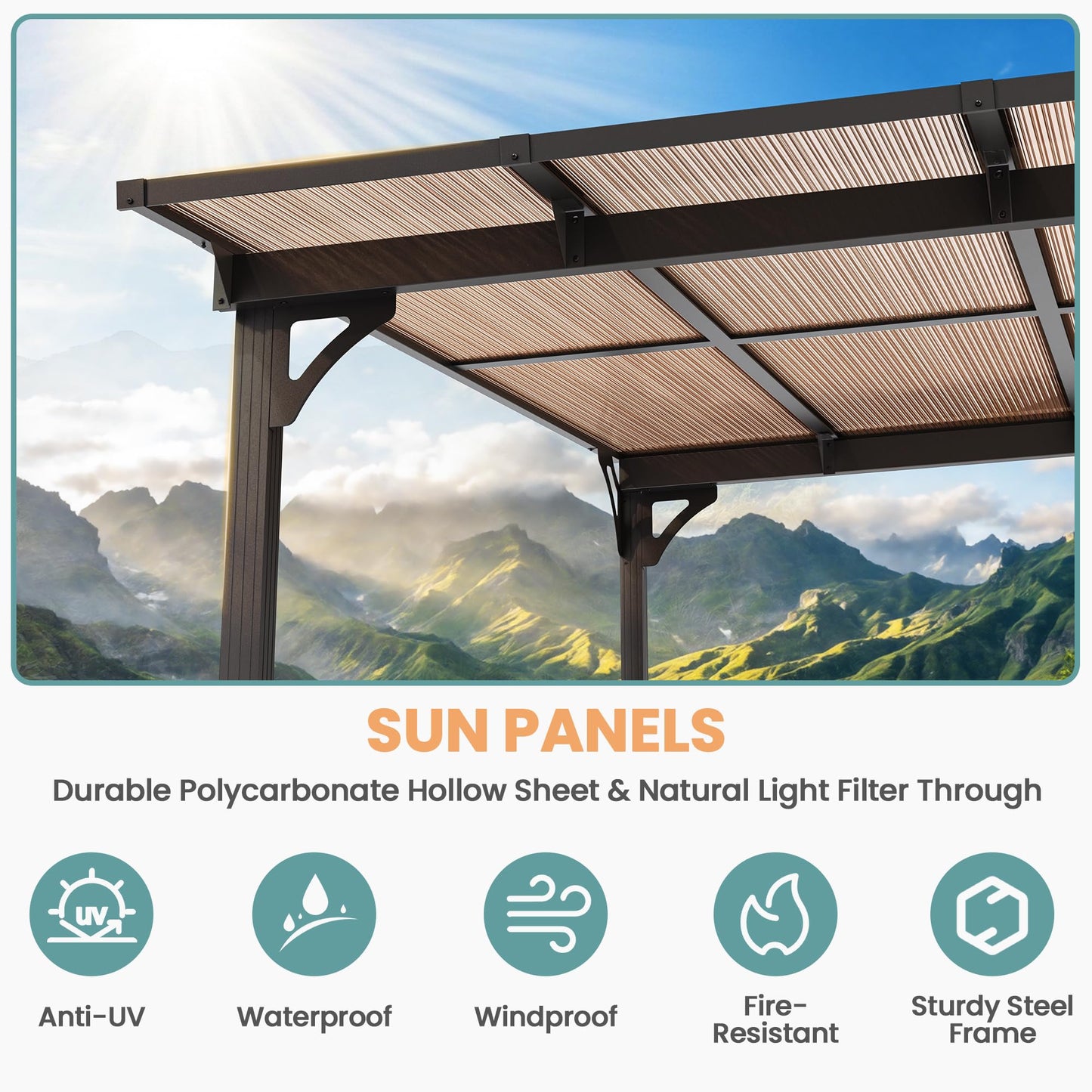 Pamapic 10 * 24FT Wall Mounted Gazebo,Hardtop Lean to Pergola,Outdoor Gazebo,Aluminum Frame Pergola,UV Resistant Polycarbonate Roof,Outdoor Patio Awnings for Deck,Backyard
