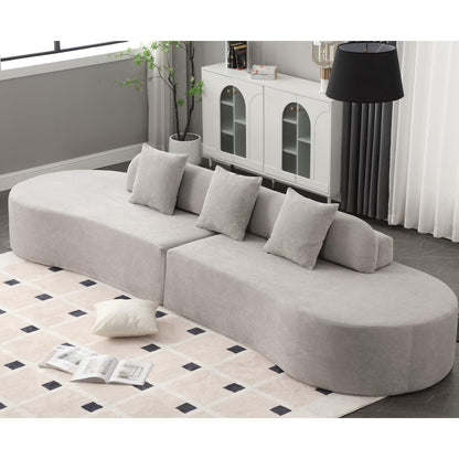 ACQCA 130.5" Modern Curved Combination Sofa, Cloud Couch with 3 Removable Pillows for Living Room, Apartment,Office,No Assembly Required, Gray