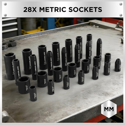 SWANLAKE 1/4" Drive Impact Socket Set, 56-Piece Standard SAE (5/32 to 9/16 inch) and Metric (4-15mm) Size, 6 Point, Cr-V, 1/4-Inch Drive Ratchet Handle, Drive Extension Bar, Impact Universal Joint