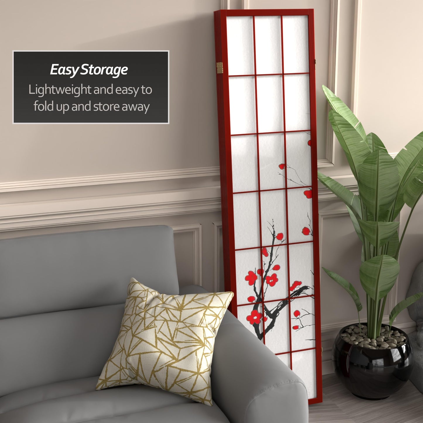 Red Lantern 6 ft. Tall Flower Blossom Divider - Rosewood - 4 Panels