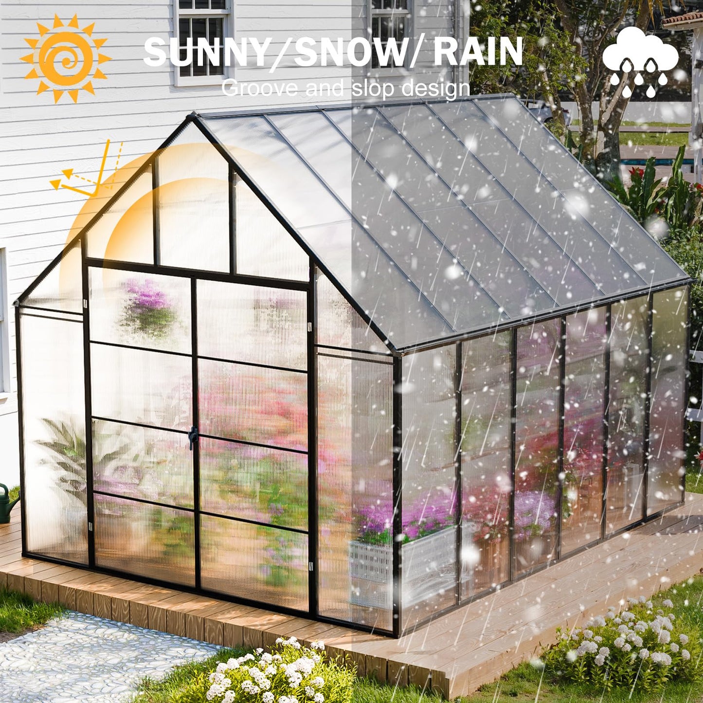 CDCASA 12x10x10 FT Greenhouse for Outdoors, Easy Assembly Large Aluminum Heavy Duty Polycarbonate Greenhouses Kit w/2 Windows, Swing Door, Outsides Walk-in Green House Sunroom for Backyard Garden