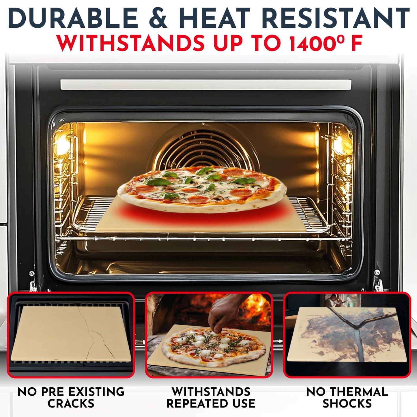 Large Pizza Stone for Oven – 15 x 12 inch Rectangular Pizza Stone for Grill, Even Heating for Perfect Crispy Crusts! Crack Resistant and Easy to Clean, Pizza Making Accessories