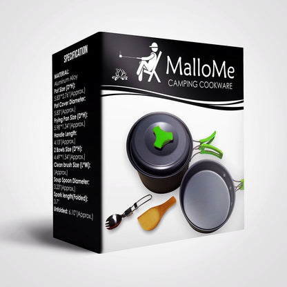MalloMe Camping Cookware Mess Kit for Backpacking Gear – Camping Cooking Set - Backpack Camping Pot and Pans Set - Portable Camping Stove and Backpacking Stove Compatible - Camp Accessories Equipment