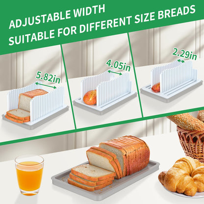 CAWIU Bread Slicer for Homemade with Box, Foldable Bread Cutter with Crumb Tray, Adjustable Width Bread Slicing Guide for Loafs, Sandwiches, Bagels, and Cakes