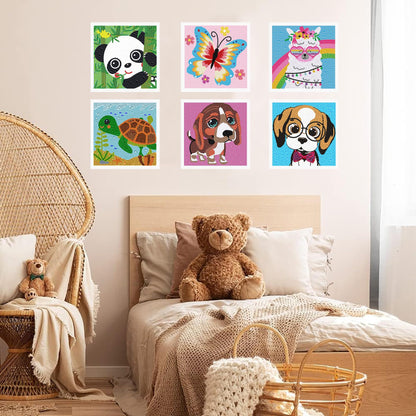 KINPLUB 6 Pack Diamond Art Kits for Kids Beginners, DIY Full Drill Animal 5D Diamond Painting Kits for Kids Ages 6-8-10-12, Gem Art by Number Dots Kits for Boys & Girls for Birthday Gifts(6x6 Inch)