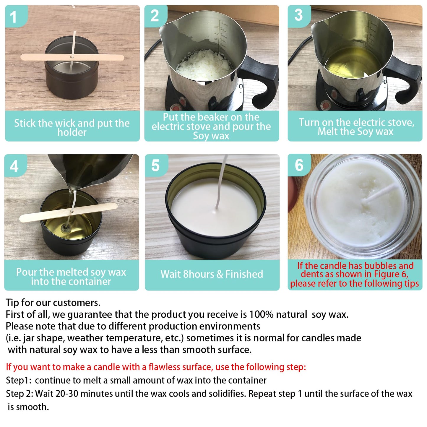 Soy Wax Candle Making Kit Supplies With Wax Melter, Natural Candle Wax For Candle Making, DIY Art&Crafts Kit for Adults,Beginner, Including 2lbs Soy Wax Flakes, Electric Stove,CandleWick,Melting Pot