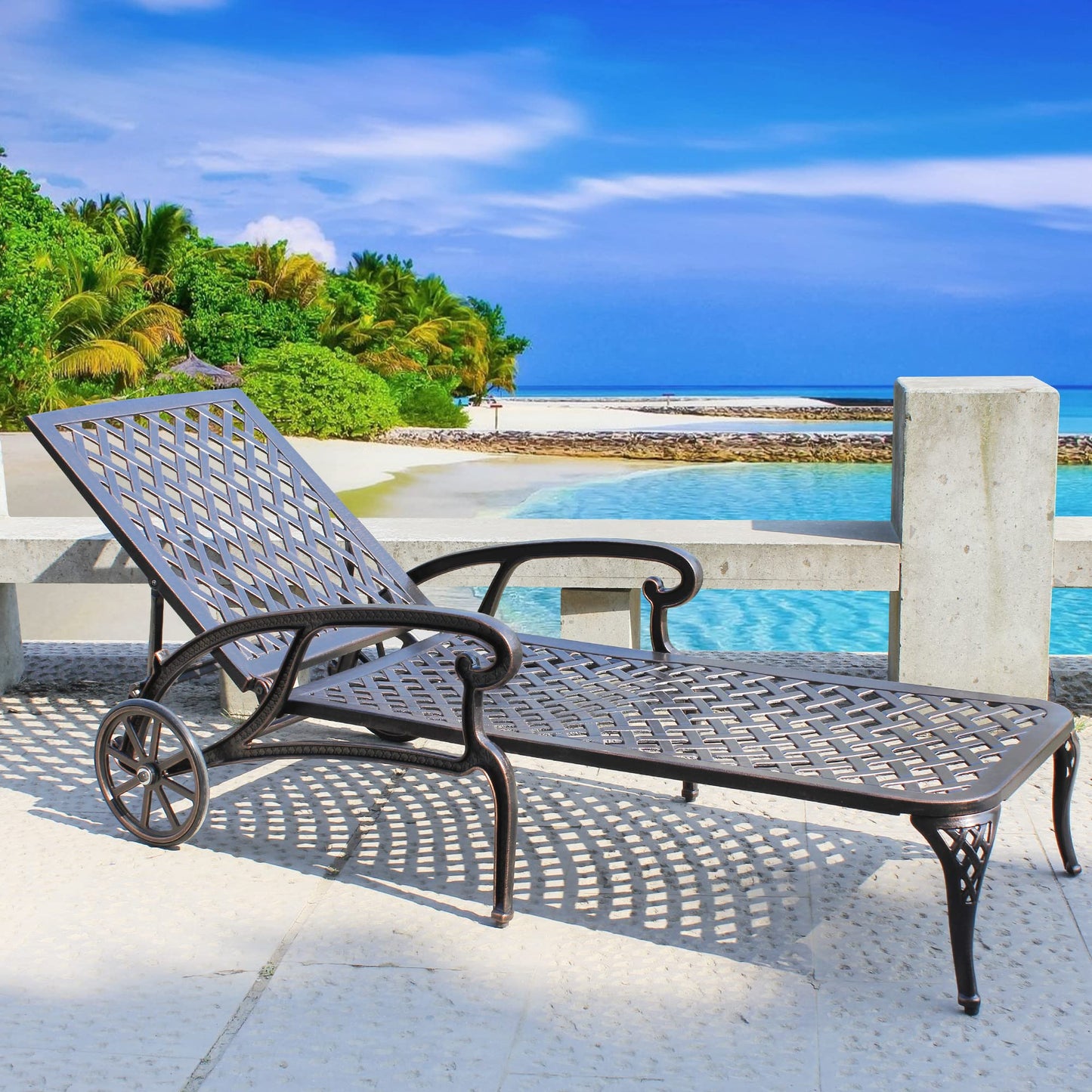 Villeston Chaise Lounges Outdoor - Lounge Chairs for Outside Pool Tanning Chair Adjustable Patio Reclining Cast Aluminum for Beach Yard, Antique Bronze