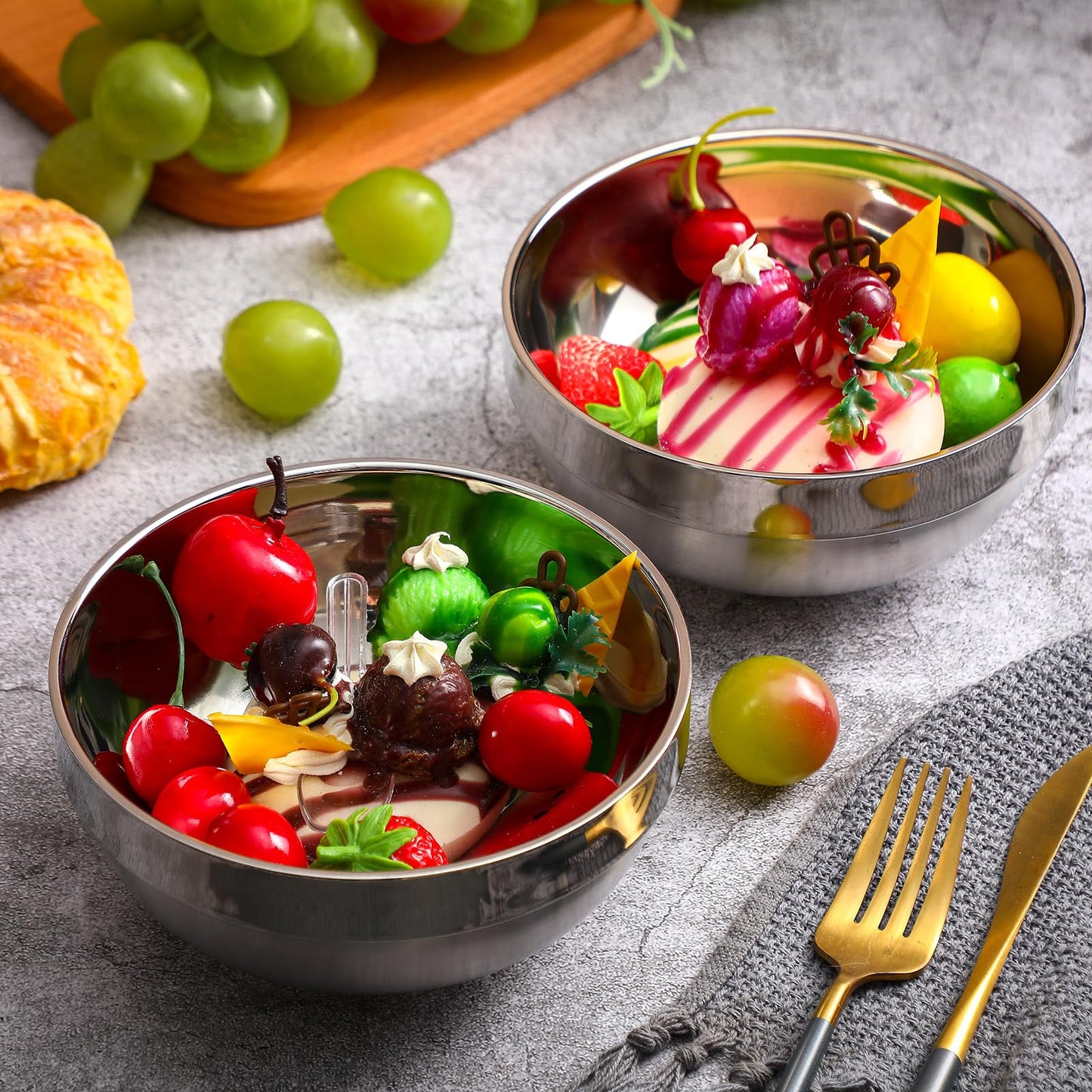 Funnymoom 8 Pack 24 oz Stainless Steel Bowls Double Walled Insulated Soup Ice Cream Metal Mixing Nesting Bowls for Serving Soup Rice Cereal (304 Stainless Steel)