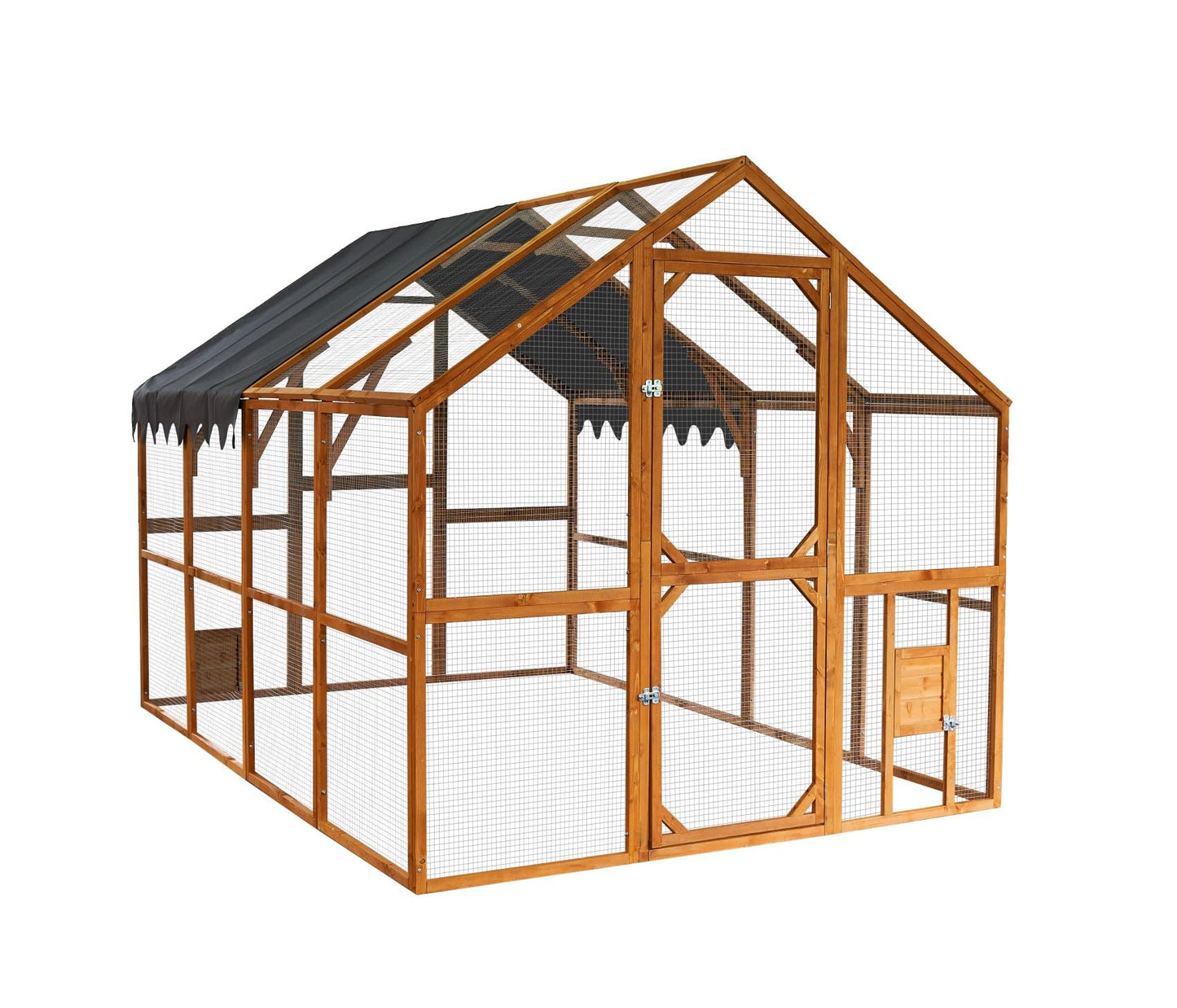 KEIKI 110" L Outdoor Large Chicken Coop with Waterproof Cover, Wire Mesh & 2 Lift Small Doors with Locks, Wood Chicken Coop House with Run for Cat Kitten Playpen, Duck, Rabbit, Quail
