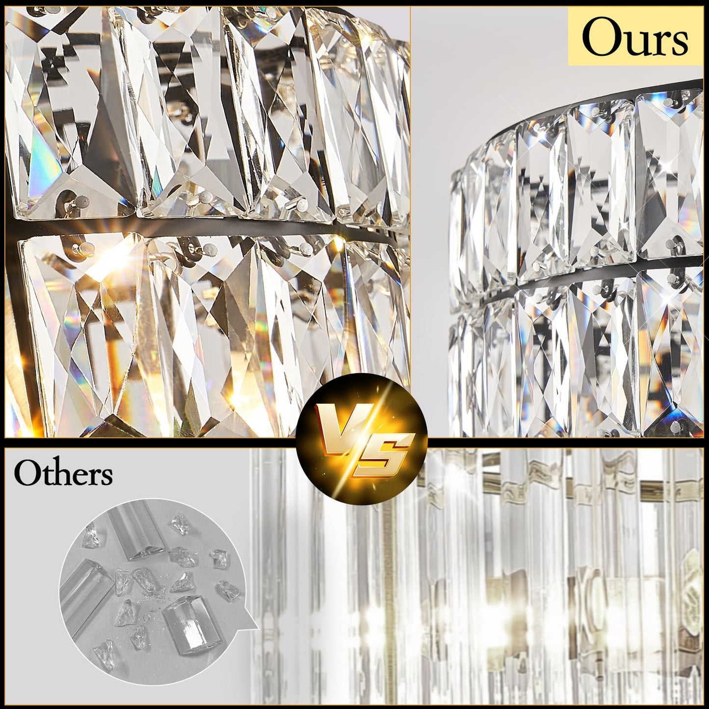 CATINER 24'' Black Crystal Chandeliers Luxury 8-Lights Pendant Chandelier Drum Semi Flush Mount Ceiling Lights for Living Room Dining Room Foyer Bedroom Kitchen