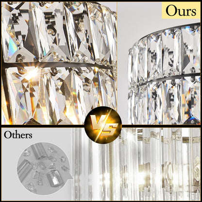 CATINER 24'' Black Crystal Chandeliers Luxury 8-Lights Pendant Chandelier Drum Semi Flush Mount Ceiling Lights for Living Room Dining Room Foyer Bedroom Kitchen