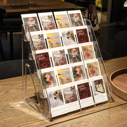 5 Tier Card Stand, 2 Pack Clear Card Display for Greeting Cards, Postcards, Stickers,Sports Cards,Trading Card,Tiered display rack,Retail Photos Shelf for Vendors Craft Collection Show (2Pack-5Tier)