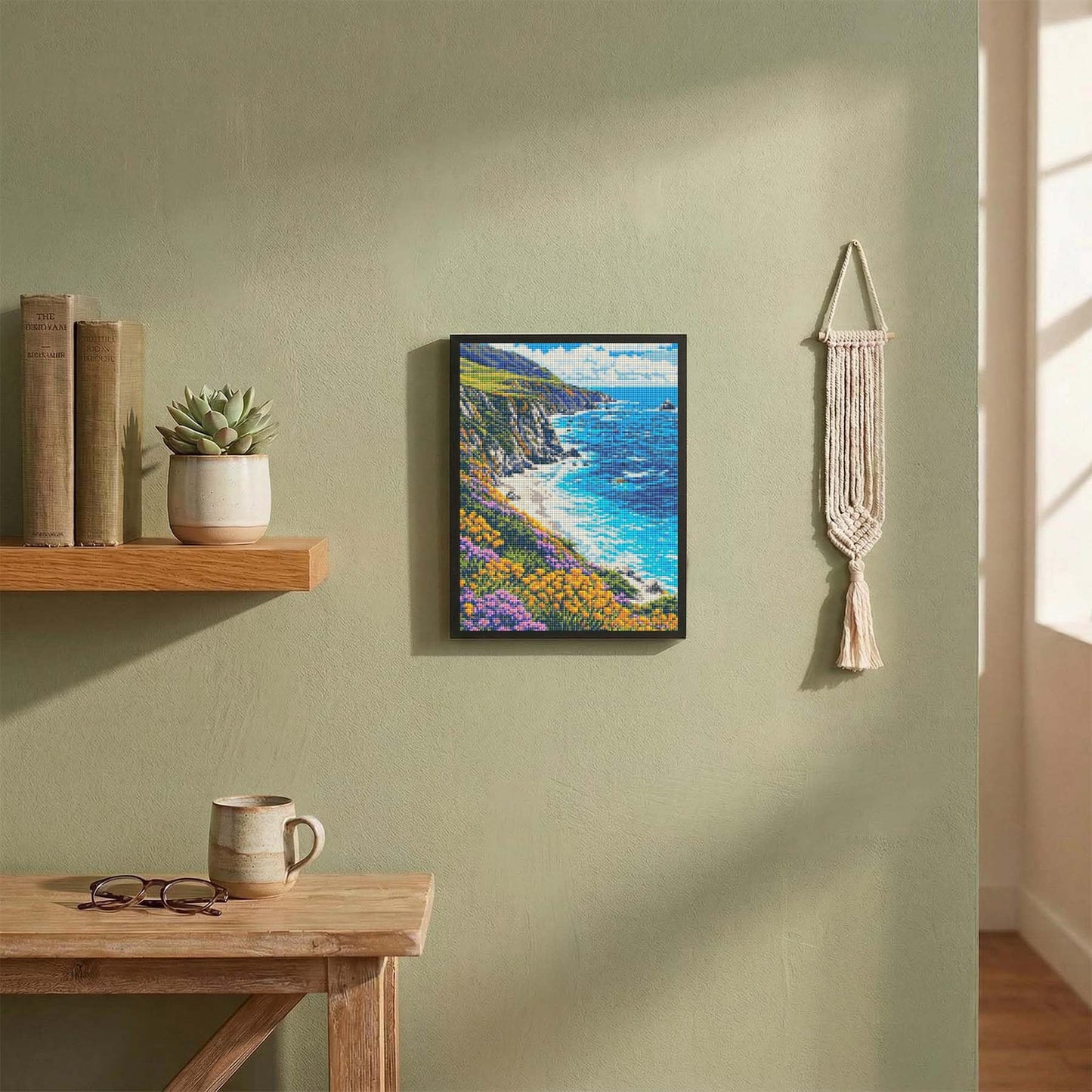 HUINORYA Big SUR California Scenery Diamond Painting Kit with Frame Full Square Drill DIY Bar Cafe Cave Home Room Wall Bathroom Porch Patio Decor Gift, 16 x 12 Inch