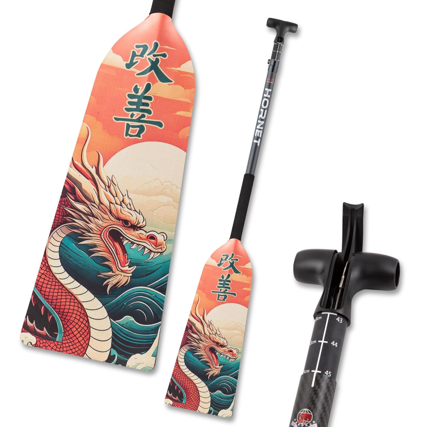 Hornet Watersports Dragon Boat Paddle - Kaizen II Design - Adjustable Carbon Fiber Dragon Boat Paddle - IDBF Approved (Leverlock Adjustable)