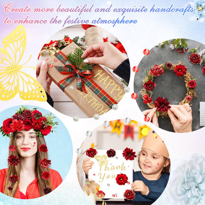Hoteam DIY Graduation Cap Decorations Kit Included Faux Flowers 3D Butterfly Self Adhesive Rhinestones Glitter Alphabet Letter Stickers for 2026 Grad Cap Topper Party Gifts Decor(Red)