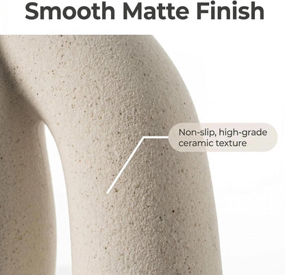 Set CEMABT Modern Nordic Boho Vase - Elegant Beige Matte Ceramic Home Decor for Living Room, Bookshelf, Mantel