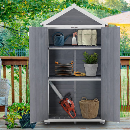 MCombo Outdoor Storage Cabinet with 2 Shelves, Outside Storage Shed with Floor, Wooden Garden Tool Shed with Latch for Yard Deck Lawn, 1000