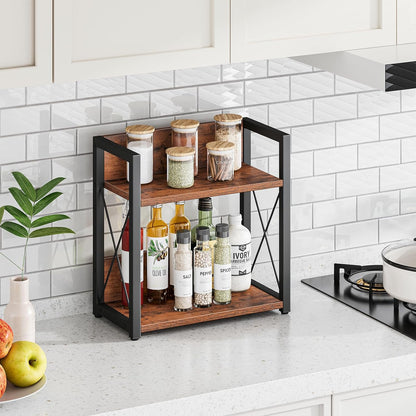 Giikin Counter Shelf Organizer, 2 Tier Kitchen Spice Rack for Countertop, Rustic Brown Wood Coffee Counter Organizer