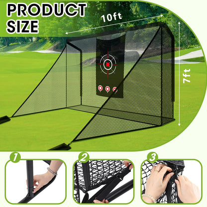 Silipull Golf Cage Net with Simulator Impact Screen Heavy Steel Frame with 2 Net Side Barriers HD Blank Impact Screen and Target Cloth Golf Simulators Enclosure for Home Indoor Outdoor(10 x 7 ft)