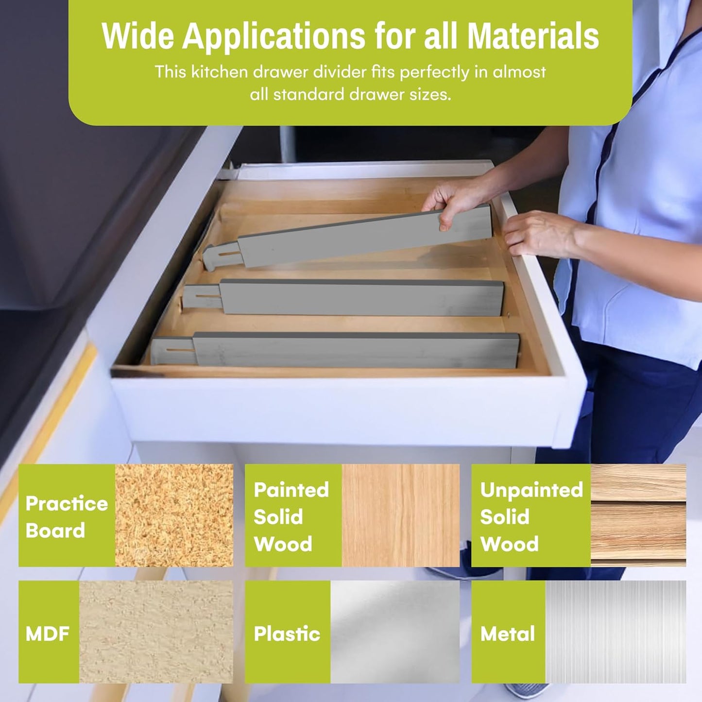 Homemaid Living Bamboo Drawer Dividers, Adjustable and Expandable Kitchen Organizer, Ideal for Silverware (4pk)