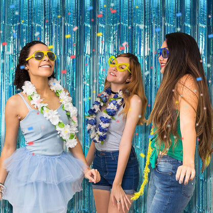 Skiennix Blue Party Backdrop Curtains - Metallic Tinsel Foil Fringe | Ocean-Themed Decor for Events