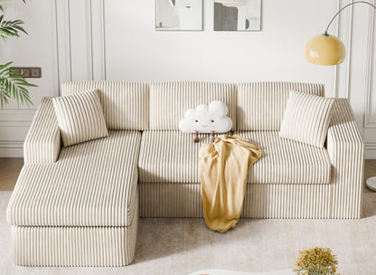 105" Boneless Couches for Living Room, L Shaped Modular Sectional Sofa Couch with Deep Seat, Cloud Foam Couch with Oversized Chaise, Plush Corduroy Sofa No Assembly Needed