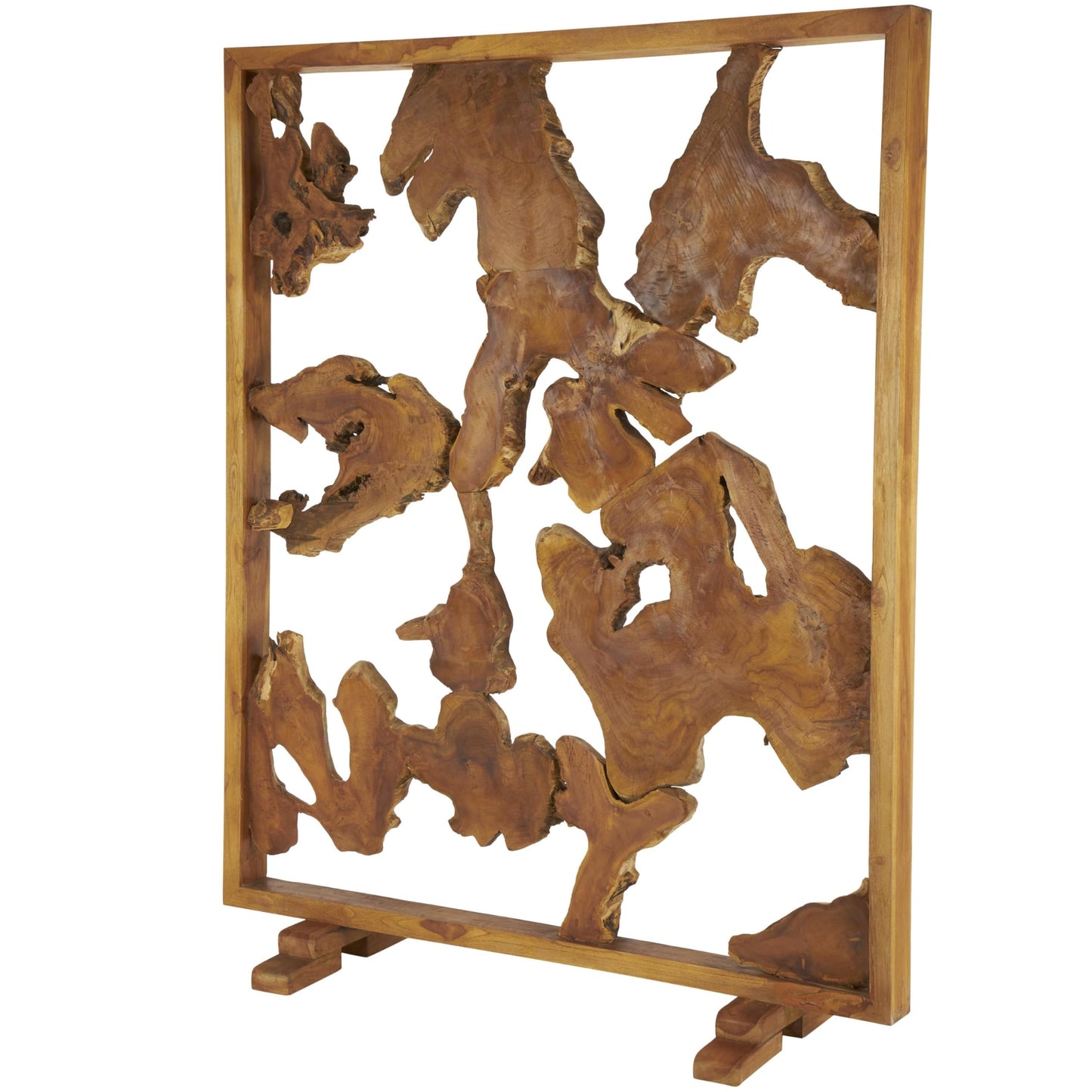 Deco 79 Teak Wood Handmade Partition Room Divider Screen Tall Live Edge Freestanding Privacy Screen with Large Tree Trunk Pieces, Room Partition 63" x 32" x 82", Brown