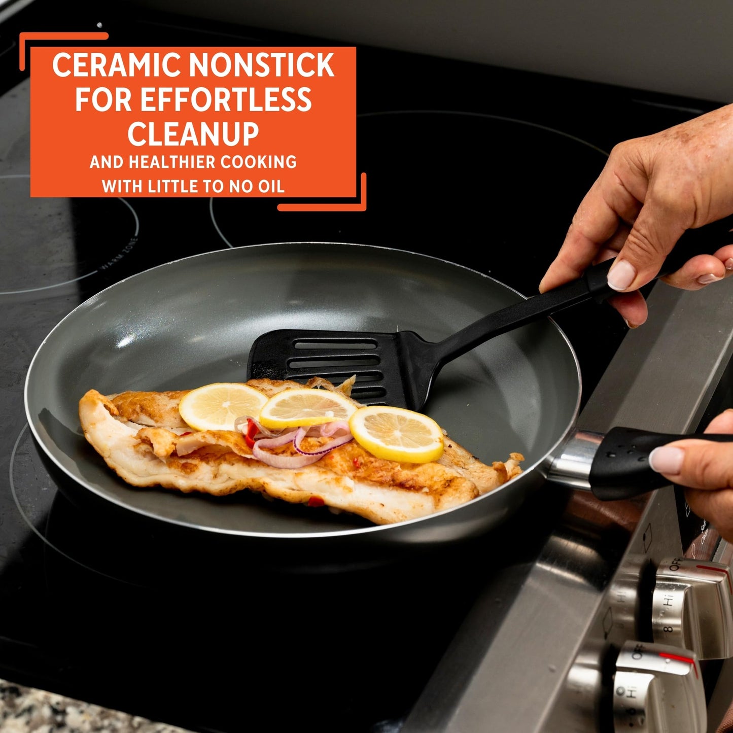 IMUSA 12-Inch Ceramic Nonstick Frying Pan – Large Gray Aluminum Skillet with Cool-Touch Handle, Ideal for Sautéing, Stir-Frying & Searing– Healthy Non-Stick Cookware for Home Kitchen