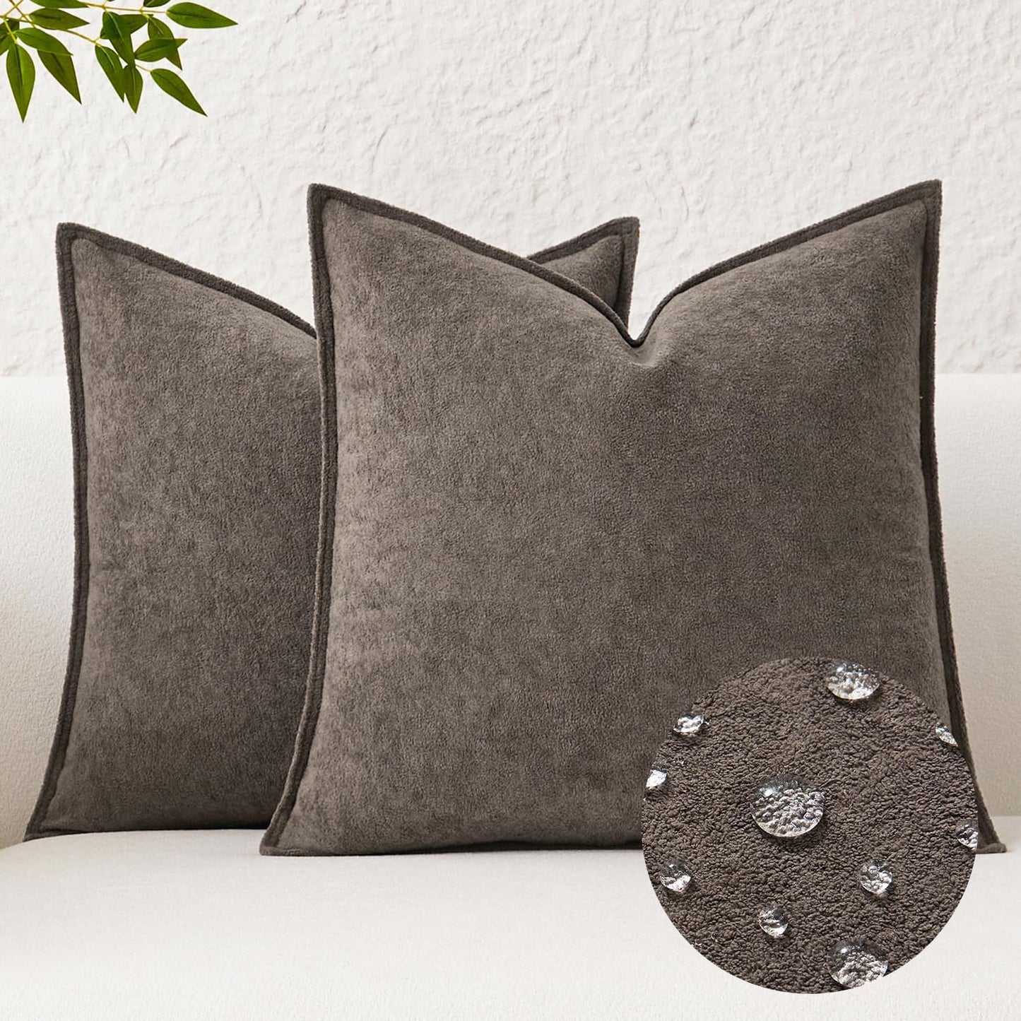 26x26 Inch Pack 2 Kevin Textile Waterproof Decorative Pillow Covers Coco Brown of Soft Boucle Textured Euro Pillowcases