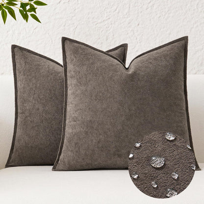 26x26 Inch Pack 2 Kevin Textile Waterproof Decorative Pillow Covers Coco Brown of Soft Boucle Textured Euro Pillowcases