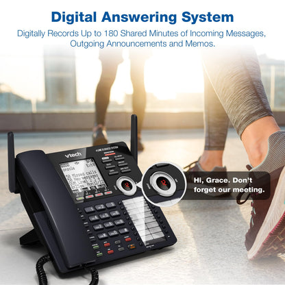VTech AM18447 Main Console 4-Line Small Business Phone System - Expandable to 10 Stations, Digital Answering Machine, Auto Attendant, Intercom & Custom Music on Hold, Black