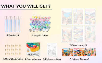 Amaieuin 6 Pack Landscape Paint by Numbers Kit for Adults Beginner, Number Painting for Adults,Easy Adult Paint by Numbers for Home Decor Gift 12x8in