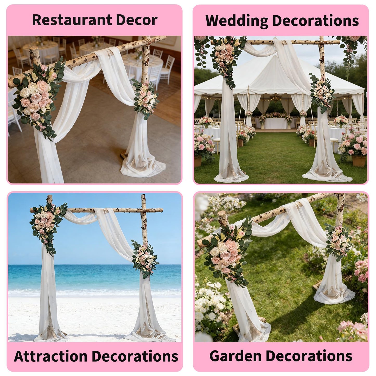 Garvee Arch Flowers with Drapes Kit (Pack of 3) - Includes 2Pcs Artificial Flower Arch Decor & 1Pcs Drapes, for Wedding Ceremony Bouquets Reception Backdrop Decoration, Pink