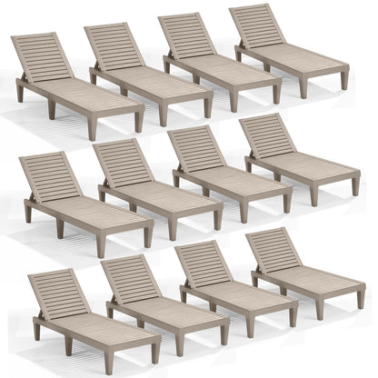 Nestl Sun Tanning Chair - Sand Beige Chaise Lounge Chair Outdoor, Lightweight Pool Lounge Chairs Set of 12, Adjustable 5-Position Reclining Lawn Chair, Waterproof Beach Outdoor Lounge Chairs