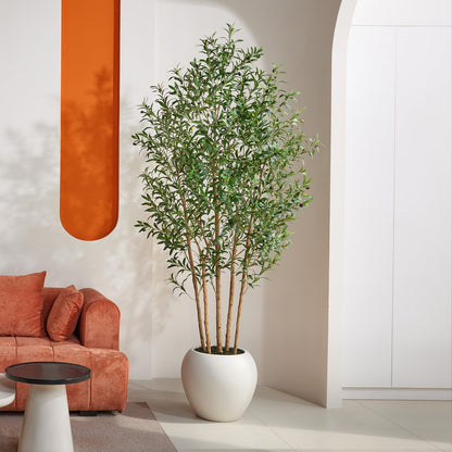 VeriNatural 8FT Olive Trees Artificial Indoor, Faux Olive Tree with Natural Wood Trunk, Lifelike Fake Plant with White Planter Included, Realistic Artificial Plants for Home Office Living Room Decor