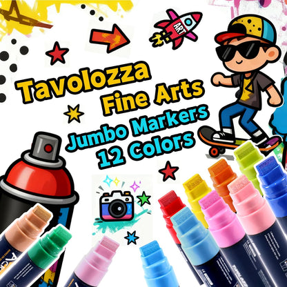 12 15MM Vibrant Colors Jumbo Acrylic Paint Markers, Graffiti Markers, Waterproof Jumbo Poster Markers for Canvas