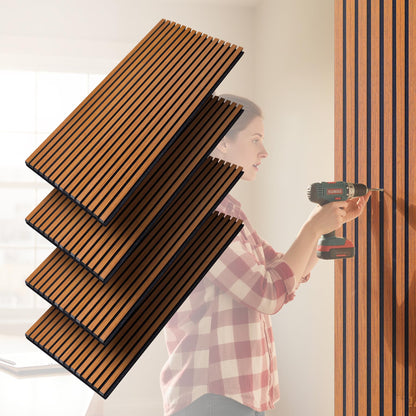 4-Piece Wood Slat Panels for Wall,47.2" x 23.6" Wood Panels Acoustic Panel Soundproof Wooden Paneling for Interior Wall Decor(Teak)