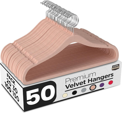 Utopia Home Velvet Hangers - Luxury Non-Slip Slim Coat & Pant Hangers, Space-Saving Design, 50 Pack - Pink