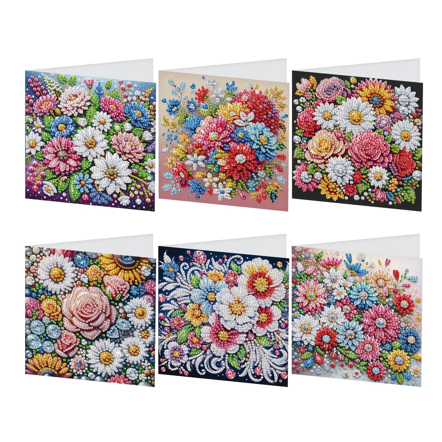JISHSHAY 6 PCS Diamond Art Greeting Cards Flower Diamond Painting Birthday Cards Flower Gem Art Gem Painting Mosaic Kits for Adults for Thanksgiving Anniversary Valentine Graduation All-Occasion