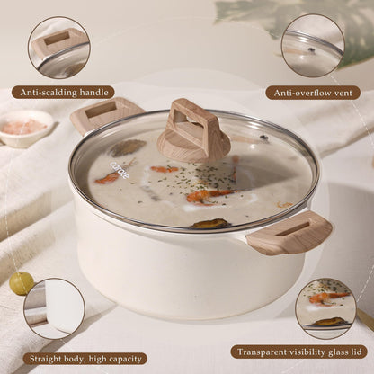 CAROTE 8 Qt Nonstick Stock Pot with Lid Soup Pot, 8 Quart Casserole with Lid, Easy to Clean Non Stick Cooking Pot Cookware PFOA Free, White Granite