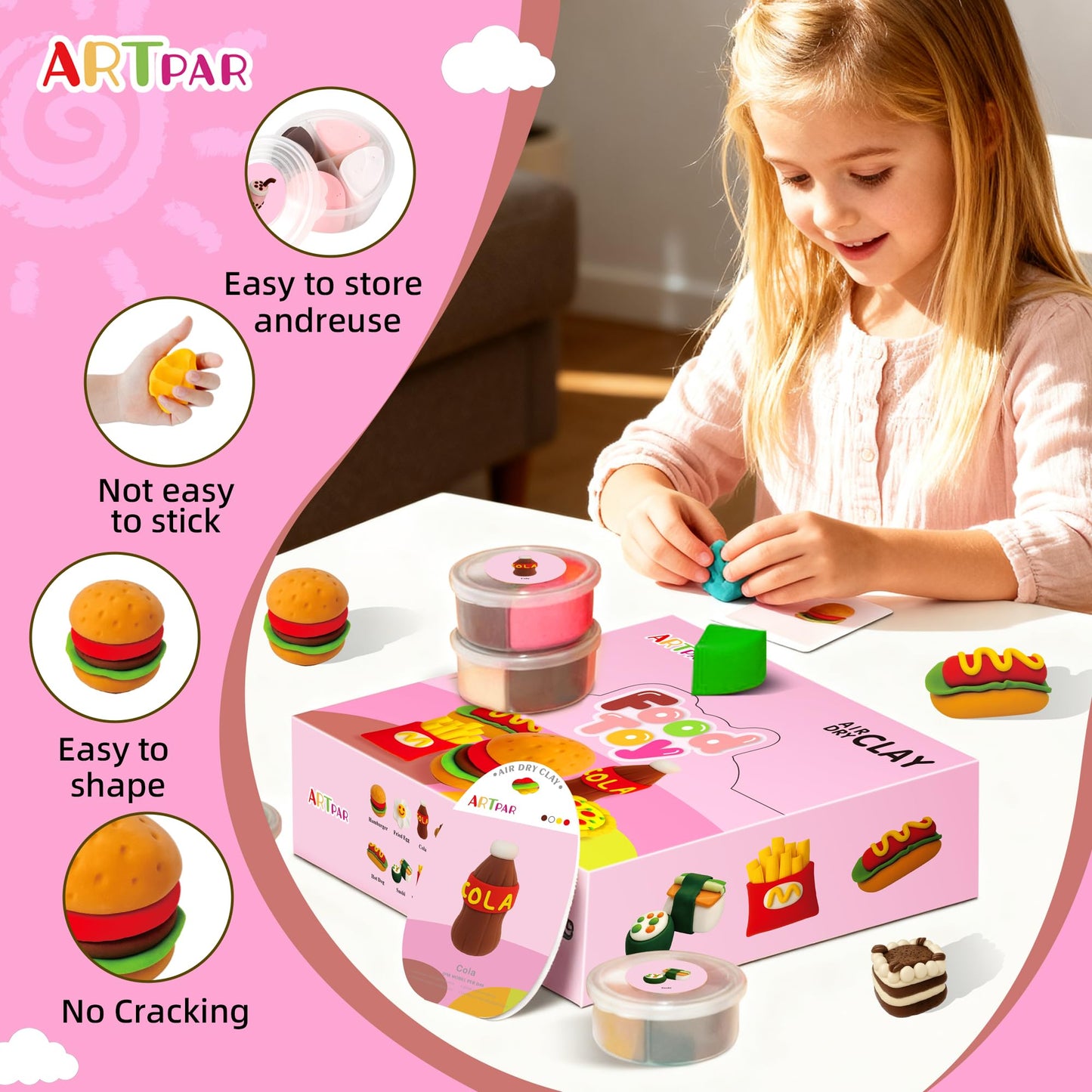 ARTPAR Air Dry Clay Kit for Kids,12 Box Mini Food Modeling Magic Clay Sculpting Set,Safe Non-Sticky,Ultra Light & Soft,Arts & Crafts Fun Playset Kitchen Toys,Home Party Favors for Boys Girls 3+ Years