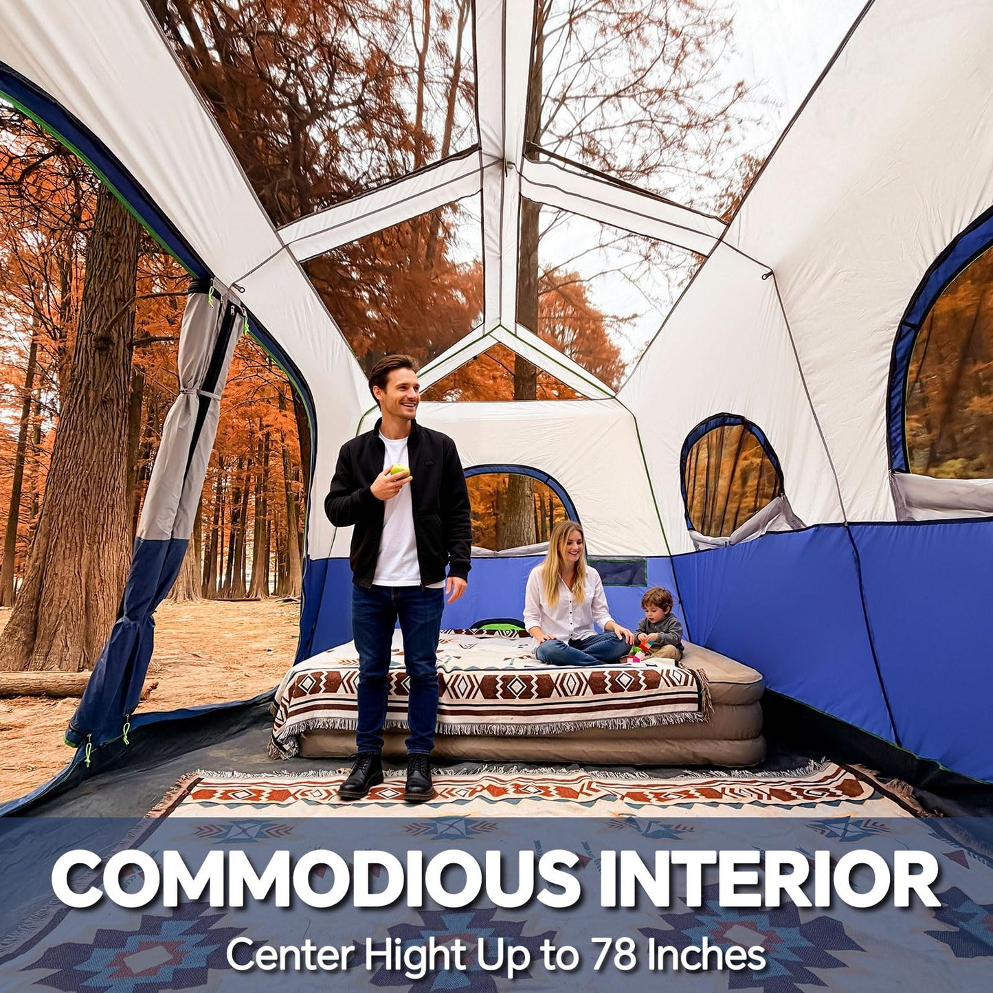 PEAK OUTDOORS Instant Tent 6/8 Person Tents for Camping, 60 Second Easy Setup Portable Camping Cabin Tent with Rainfly, Waterproof Pop Up Tents for Family Camping & Hiking with Expandable Carry Bag