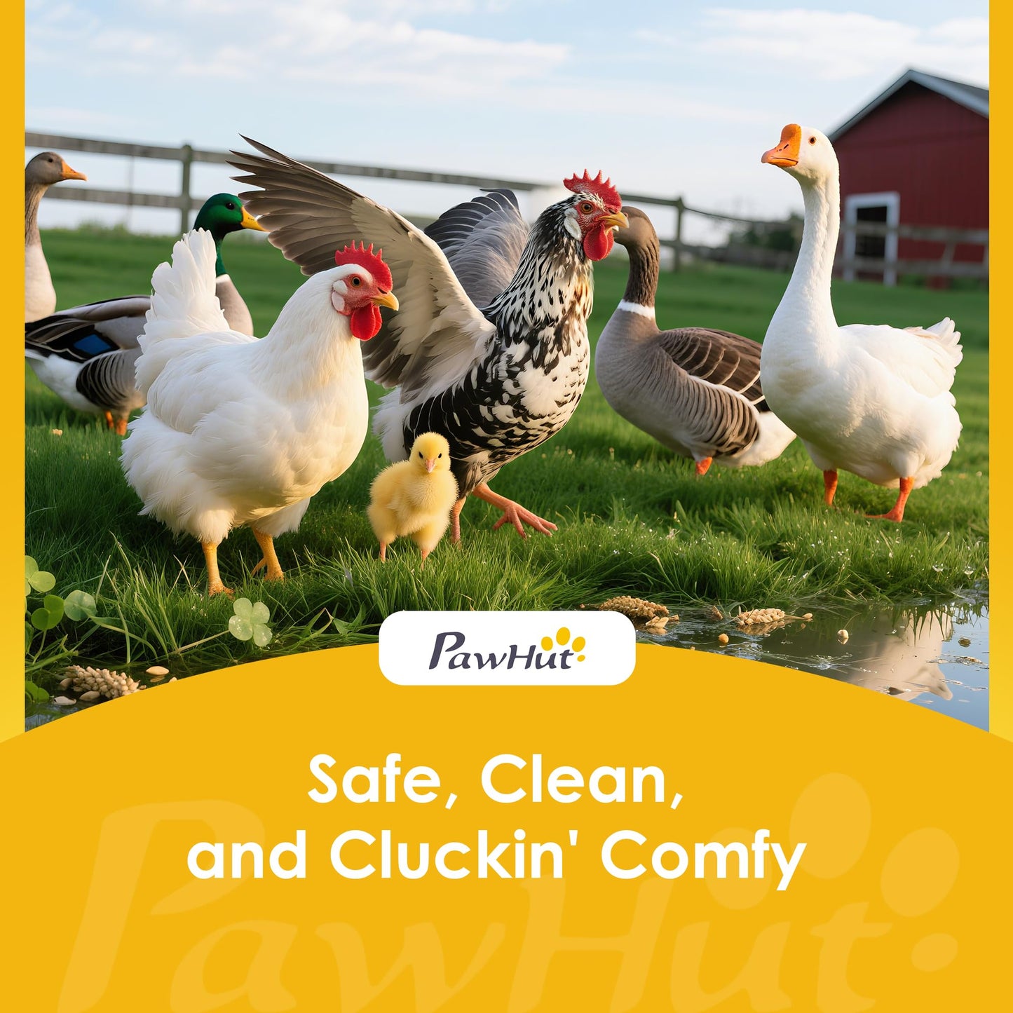 PawHut 105" Large Chicken Coop, Walk-in Wooden Hen House for 7-12 Hens, Poultry Cage Chicken House with Run, 2 Nesting Boxes, Roosting Bars, Waterproof Roof and Ramp, Yellow
