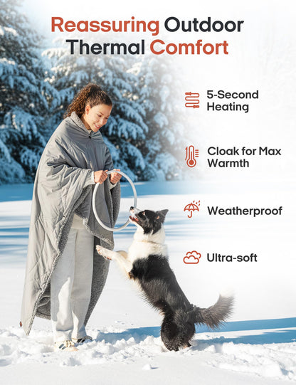 Ourea 12V Battery Operated Heated Blanket Cordless Electric Blanket with 20000mAh Power Bank Portable Heated Throw for Outdoor Camping Car Stadium Travel Home Sherpa Fleece Grey