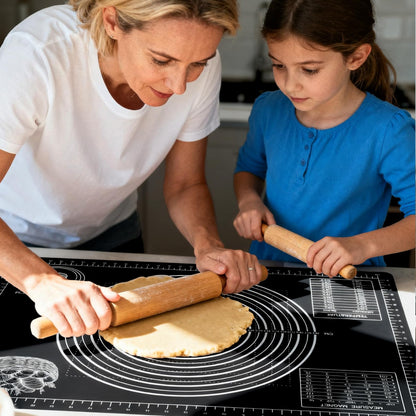 Nauvora Extra Large Baking Mat - 26" Silicone Pastry Mat, Reusable Non-Stick Dough Mat with Measurement for Fondant, Rolling Dough, Pie Crust, Pizza and Cookies, Black