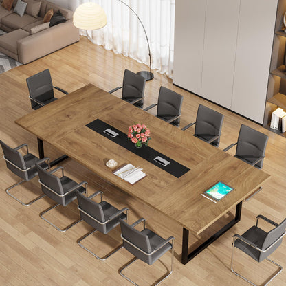 Tribesigns 8FT Conference Table, 94.49 L x 47.24 W x 29.53 H Inches Large Meeting Podcast Table for 10 People, Business Style Wooden Training Table with Strong Metal Frame for Office Conference