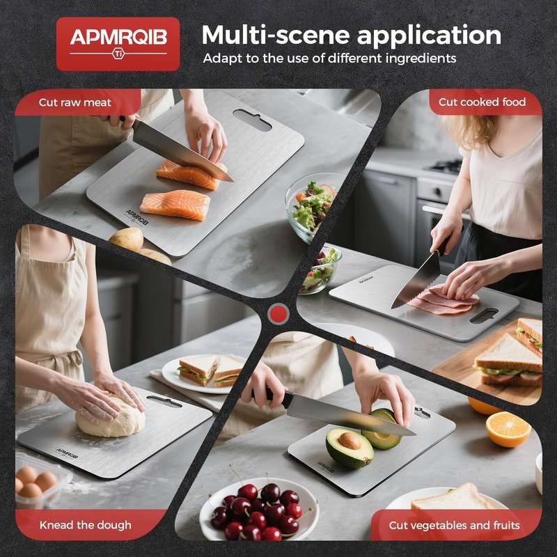 APMRQIB Titanium Cutting Board, 100% Pure Titanium Cutting Boards for Kitchen, Double Sided Non Toxic Cutting Board, Hygiene Durable Dishwasher Safe 10.5”×6.3”