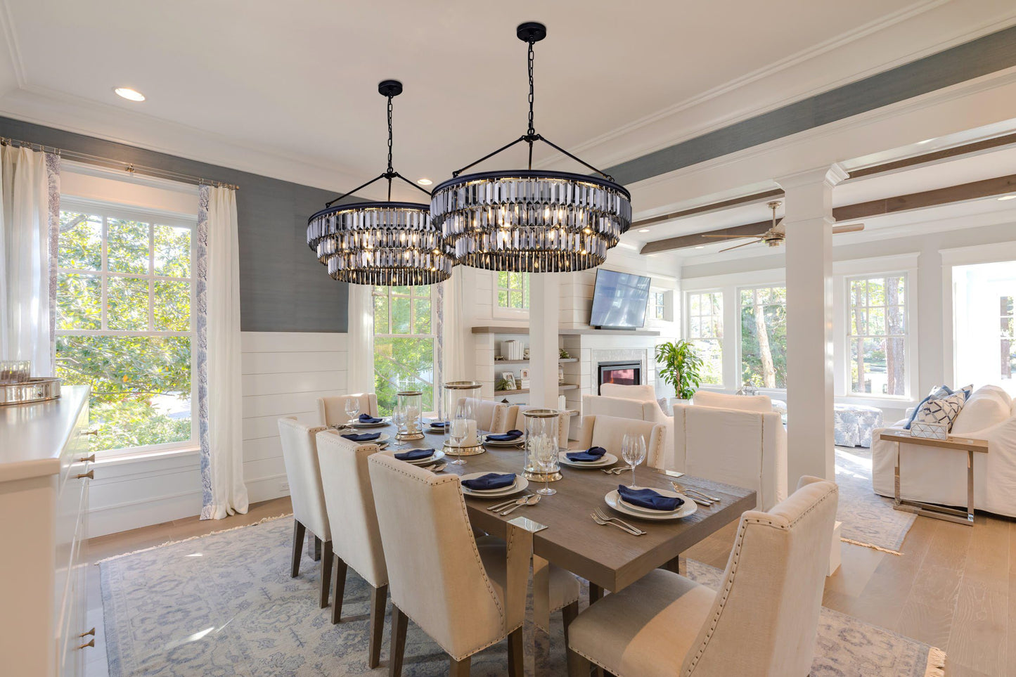 TOCHIC Farmhouse Crystal Chandelier, 29" Black Crystal Dining Living Room Chandelier Light Fixtures, 6 Lights Modern Foyer Hanging Chandeliers for Entryway, Bedroom, Kitchen, Stairway, Smoke Grey