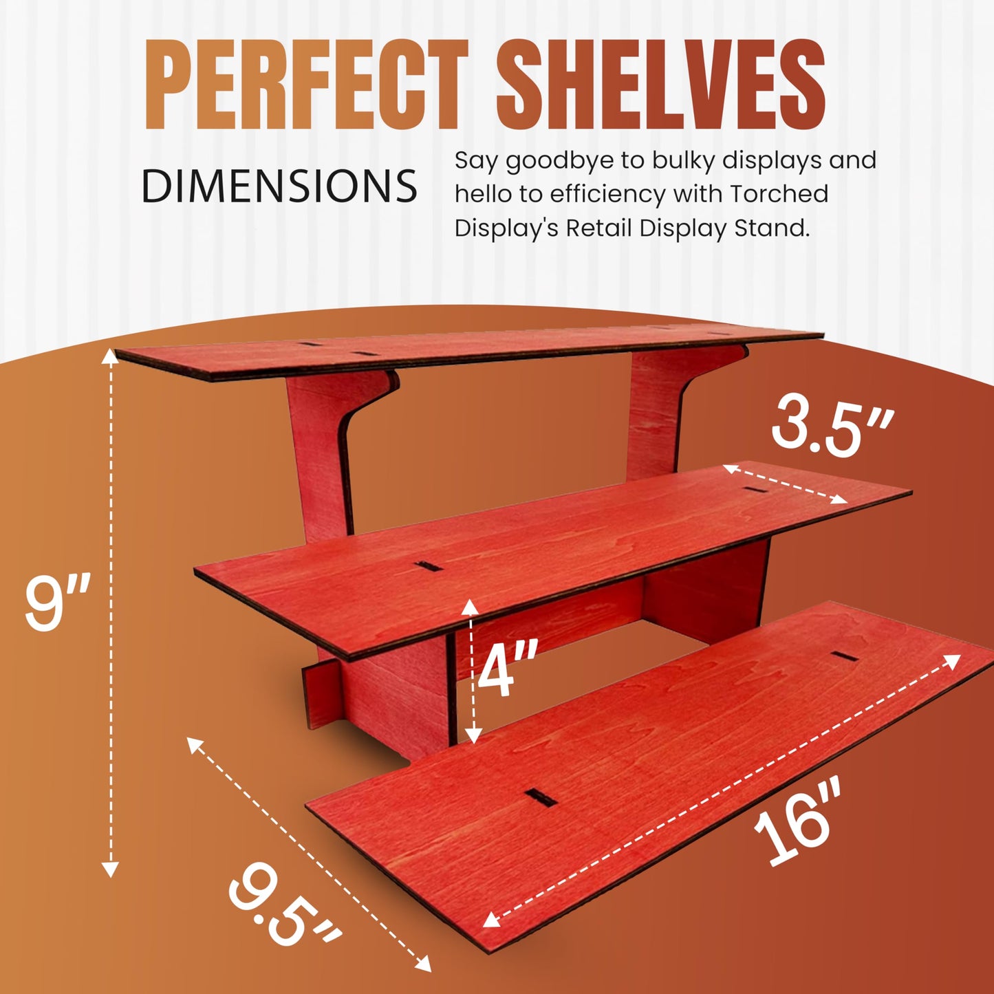 3-Tier Straight Retail Table Display Stand with Shelves for Products | 3 Step Straight Display Rack for Counter Top, Craft Shows, Farmers Market, Trade Shows, Pop ups, Soap Display, Candles (Red)