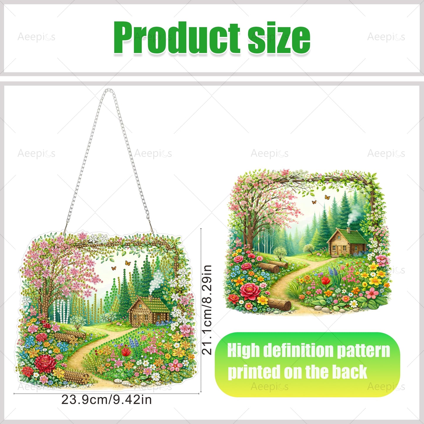 Aeepics Hanging Diamond Art Kit for Adult, DIY Diamonds Painting Pendant Ornament Kit, Acrylic Diamond Art Painting Board Kit (Cabin in The Wood)